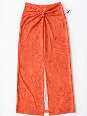 Orange Coral Swirl Print Knot Front Maxi Skirt – Size Large (37” Length, NWT)